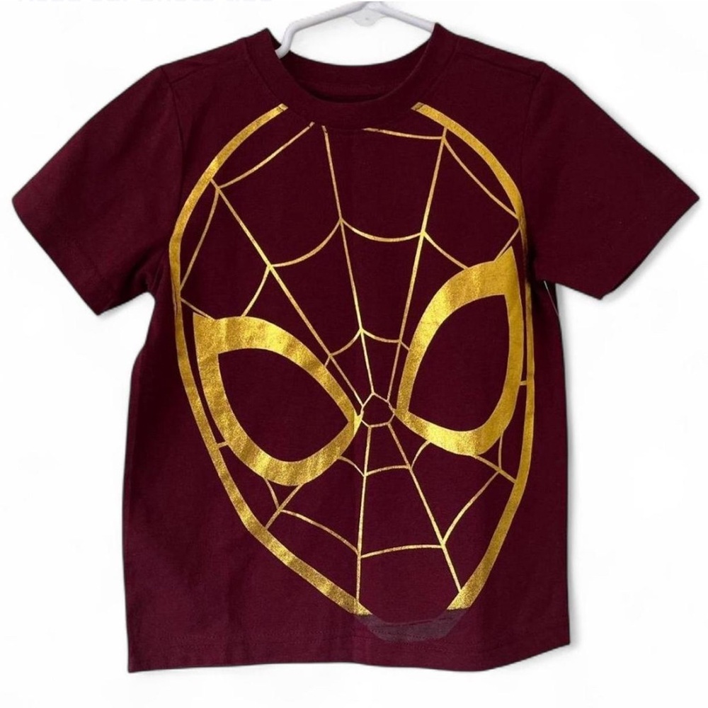 Rare Limited Edition 4T Boy Marvel Spider-Man Maroon Gold Foil Mask Graphic Tee